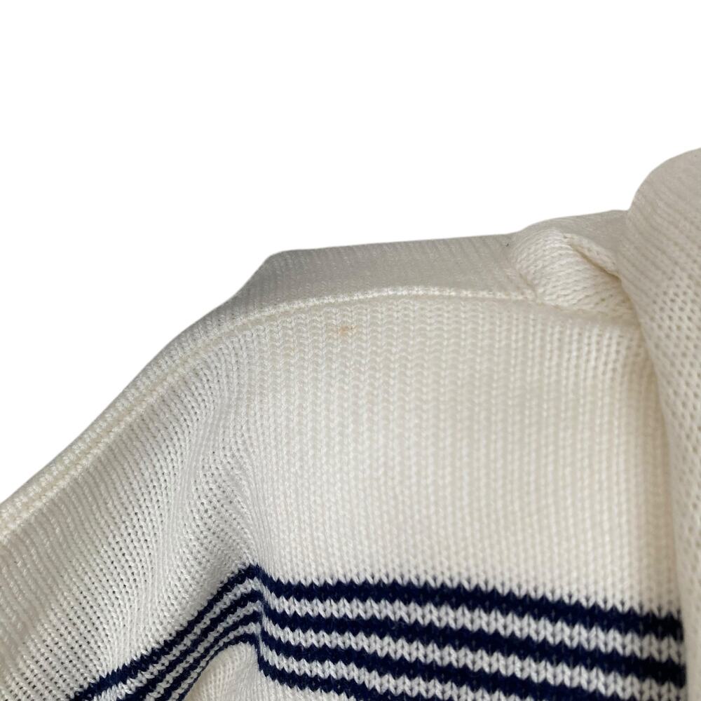 Vintage White Navy Stripe Knit Hoodie Sweater Embroidered Patch Womens Small - Picture 11 of 16
